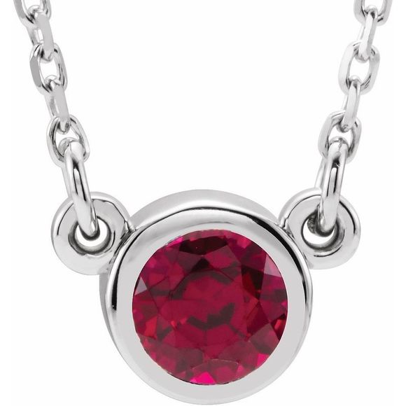 Sterling Silver 4mm Round Mozambique Garnet Solitaire Necklace 16 In